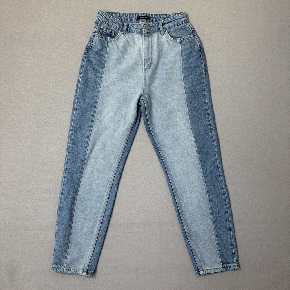 Trendyol‎ Jeans Women 38 (US 6) Tapered Two Tone Panel Light Wash High Rise Y2K
